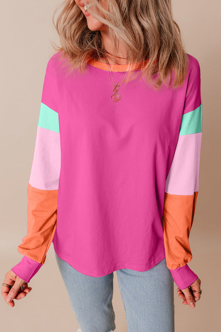 Colorblock Patchwork Long Sleeve Loose Top