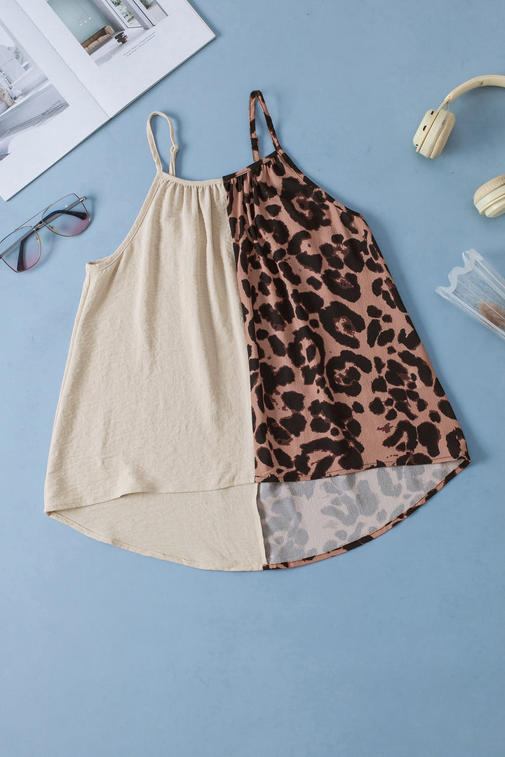 Leopard Contrast Patchwork Spaghetti Strap Tank Top