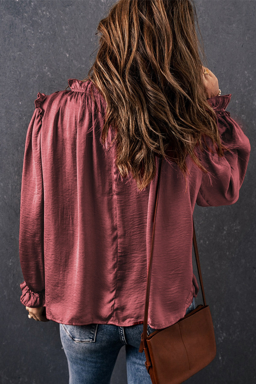 Frilled Neck Ruffled Long Sleeve Blouse