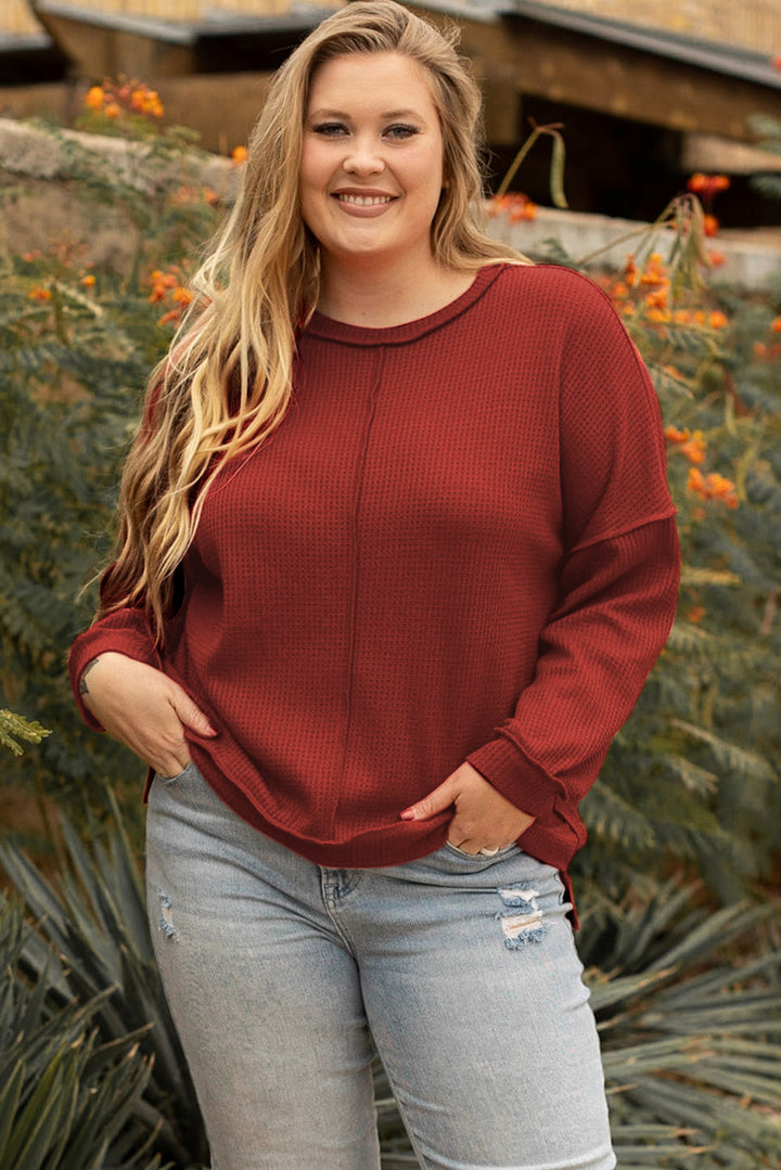 Exposed Seam Detail Waffle Knit Plus Size Top