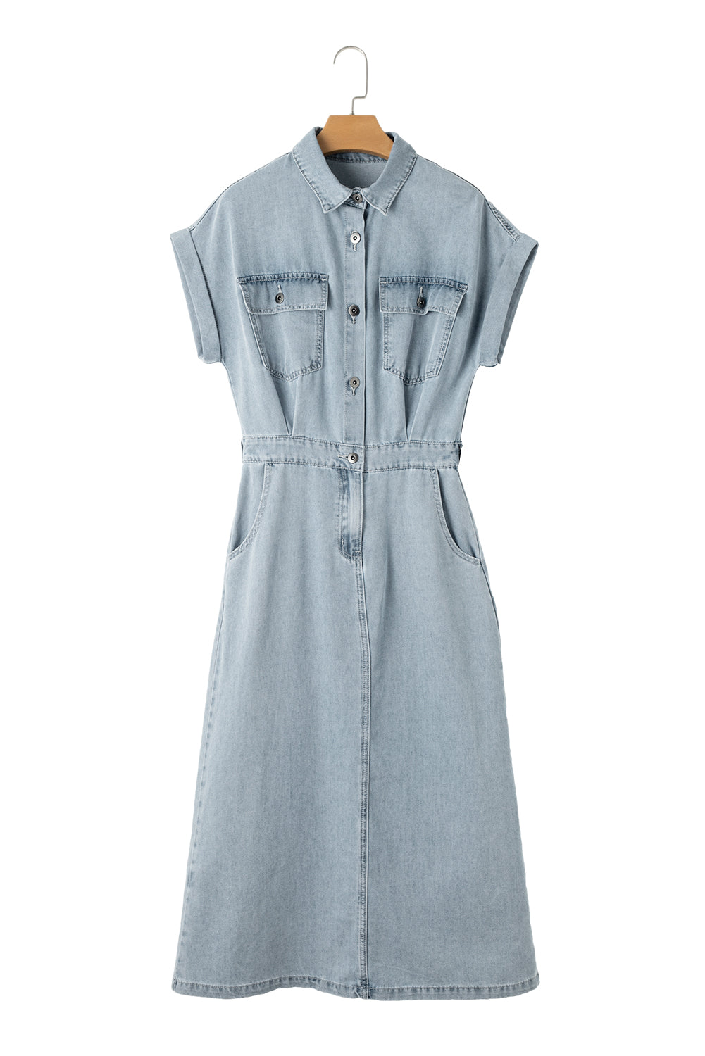 Short Batwing Sleeve Slit Back Denim Dress