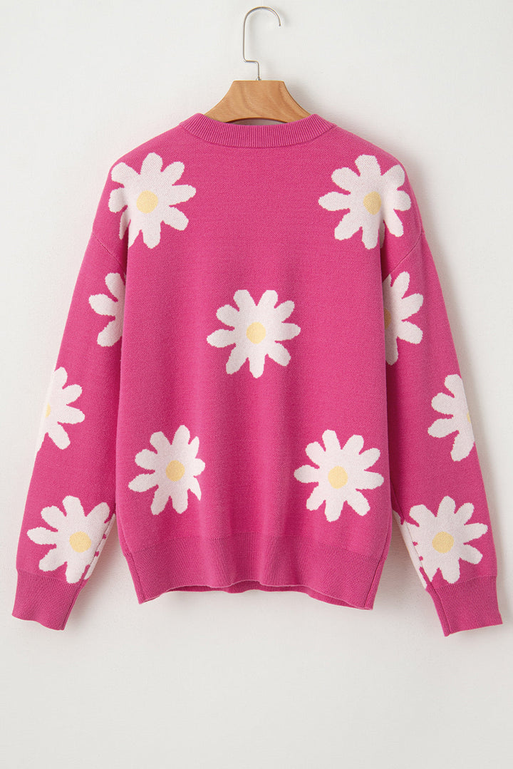 Daisy Flower Crew Neck Long Sleeve Sweater