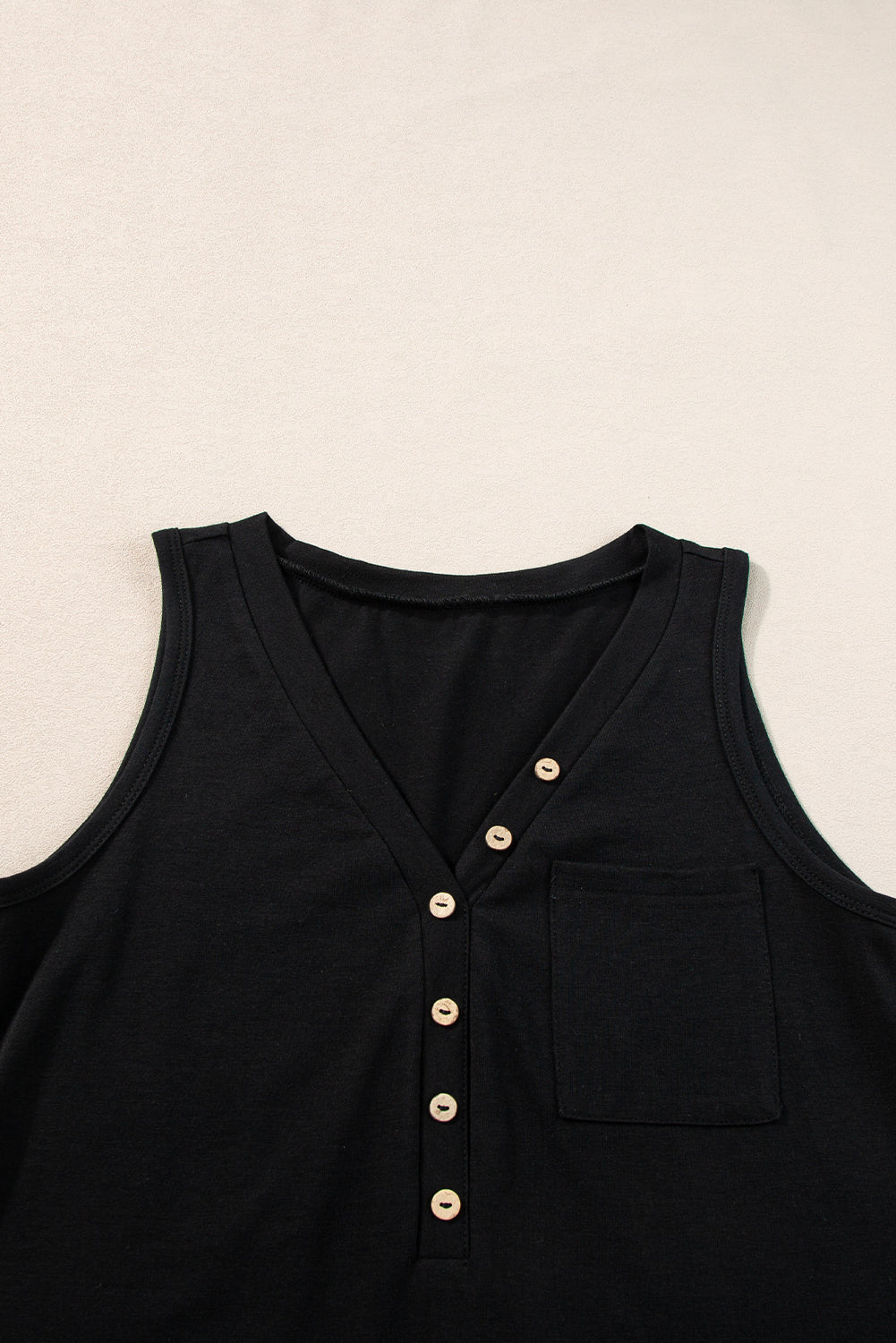 Half Button V Neck Patched Pocket Tank Top