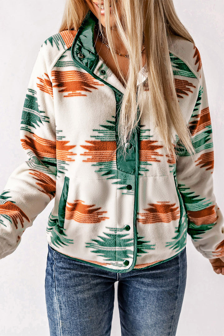 Western Aztec Snap Buttoned Fleece Jacket