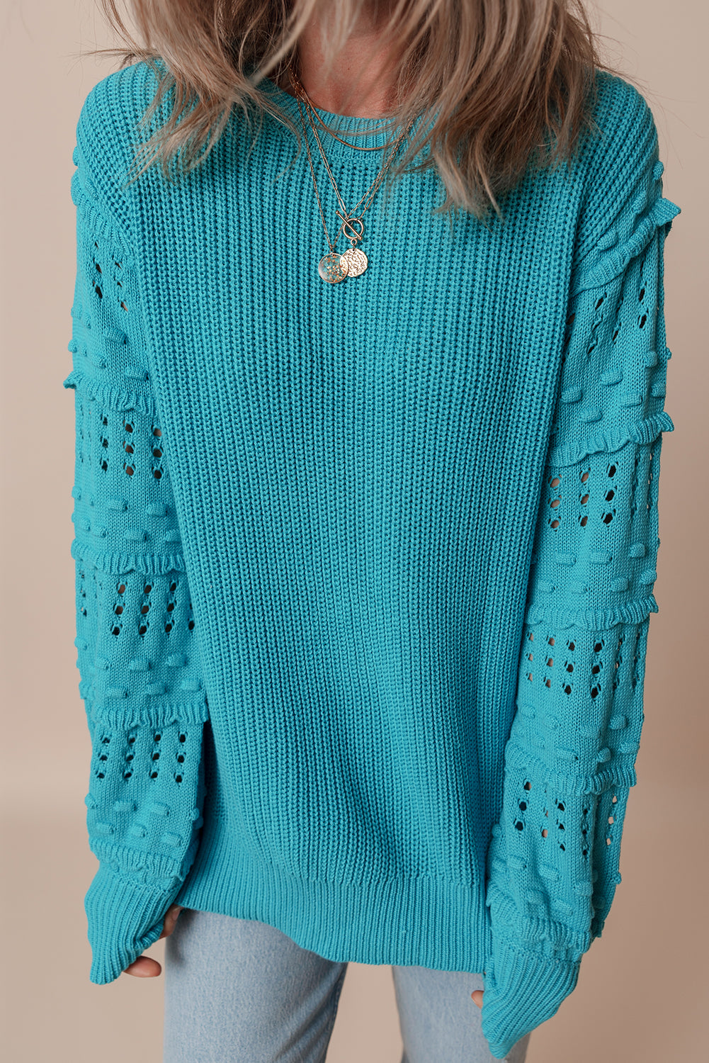 Ruffled Eyelet Bubble Sleeve Sweater