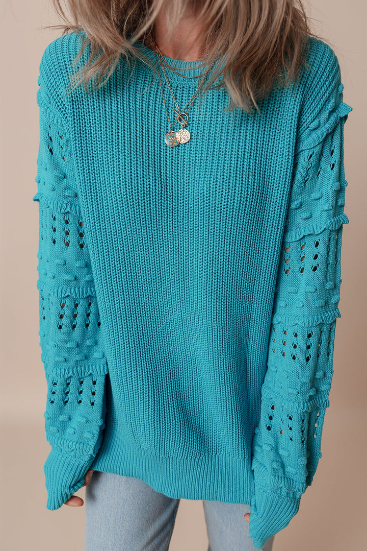 Ruffled Eyelet Bubble Sleeve Sweater