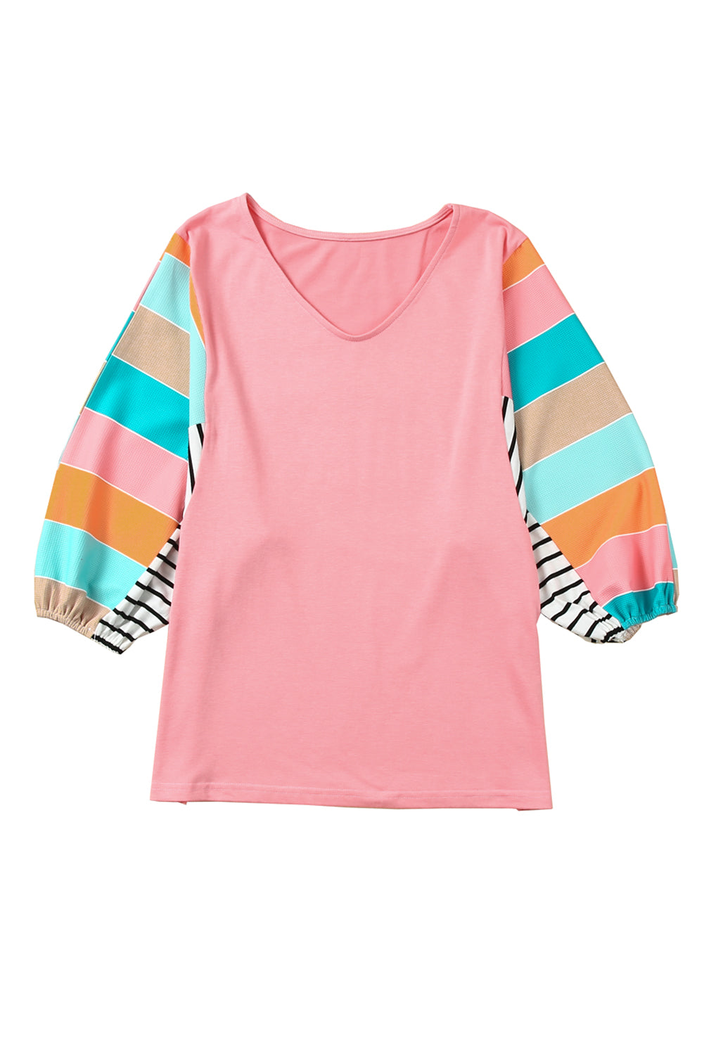 Pink Stripe Color Block Bubble Sleeve Top