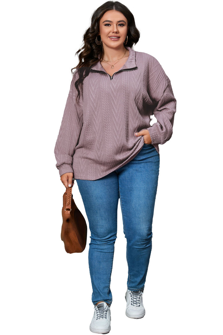 Plus Size Textured Knit Zip Neck Pullover