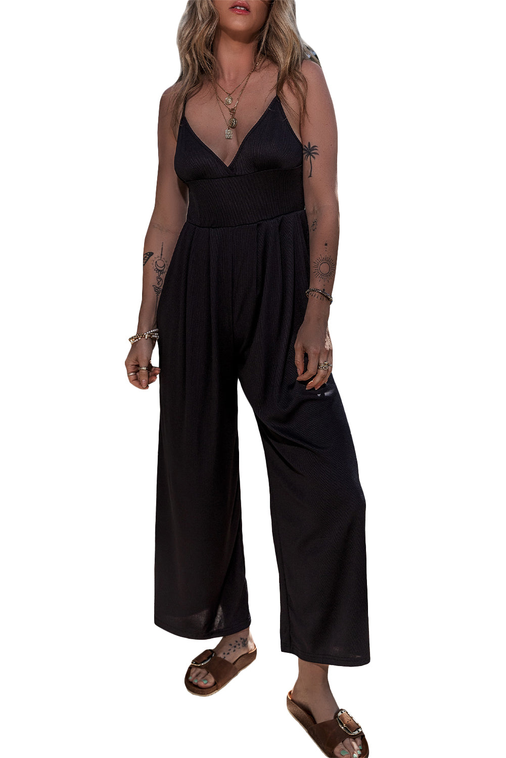 Wide Leg High Waist Sexy V Neck Cami Jumpsuit