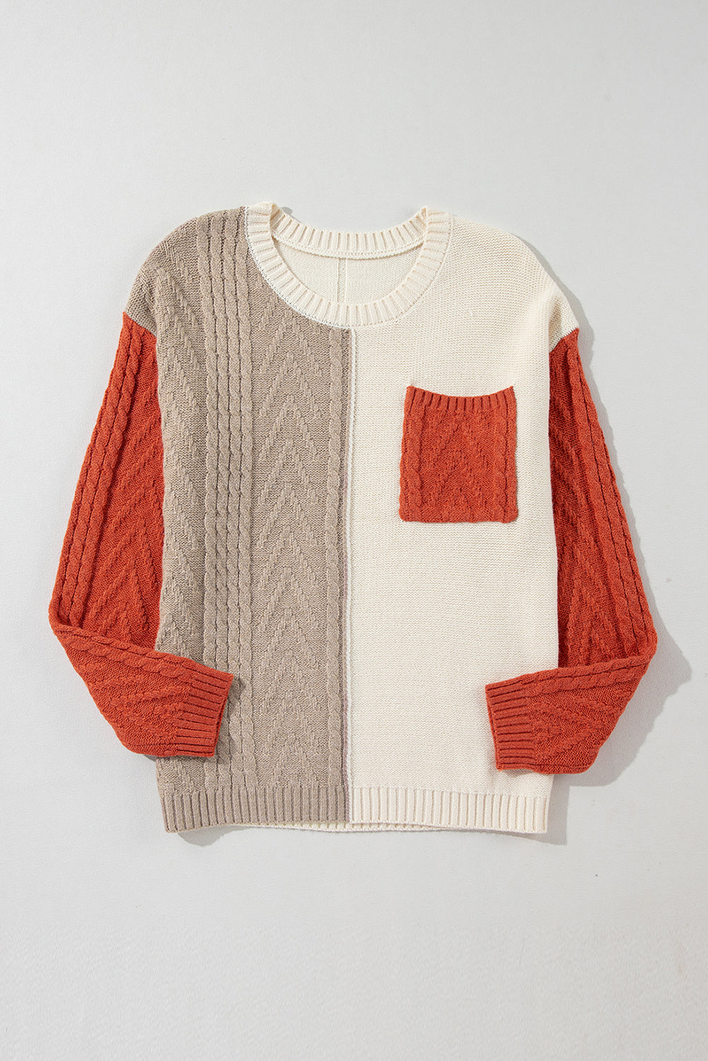 Colorblock Patched Pocket Drop Shoulder Sweater