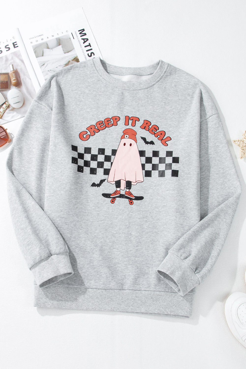 Creep It Real Ghost Print Plus Size Sweatshirt