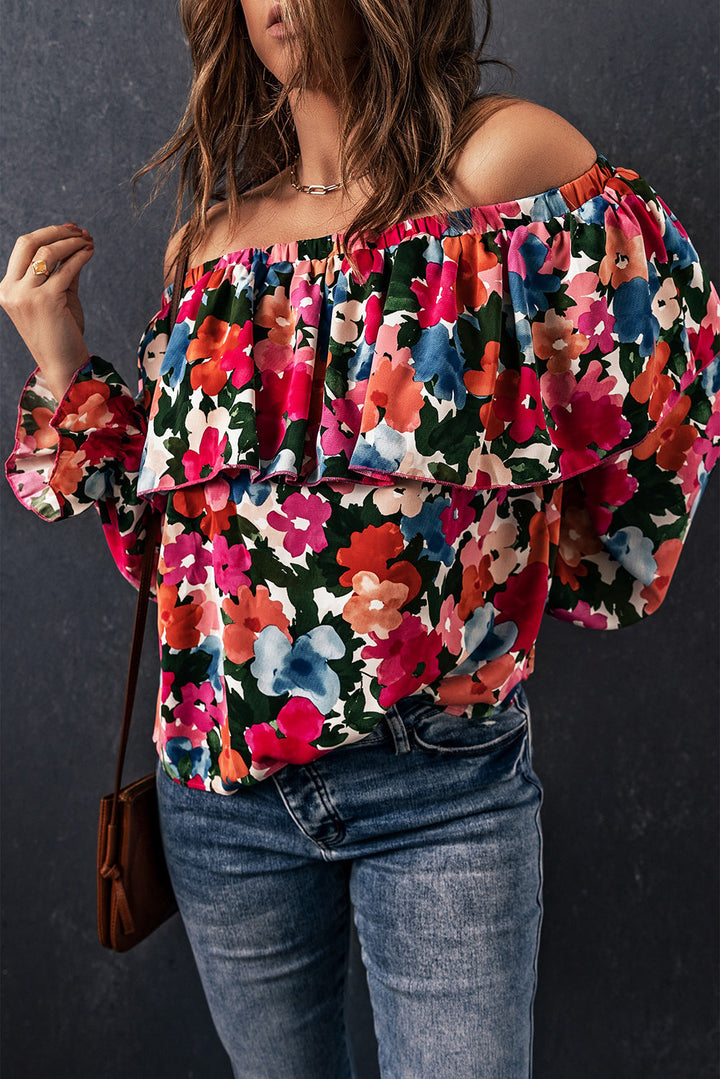 Floral Print Ruffled Off Shoulder Blouse