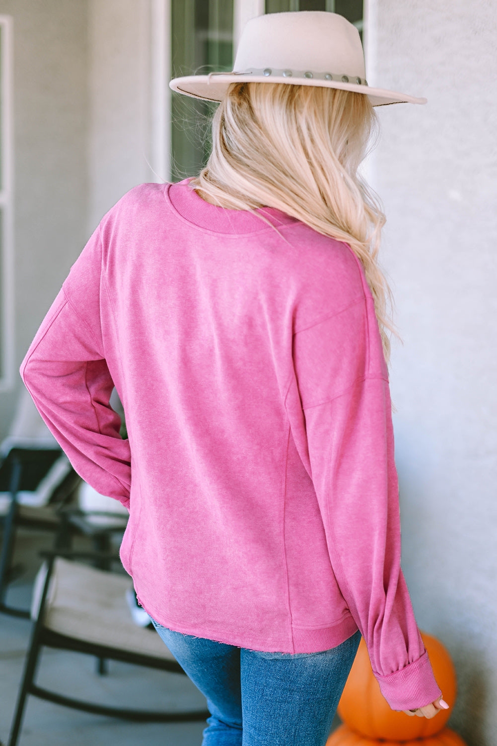 Exposed Seam Twist Open Back Oversized Sweatshirt