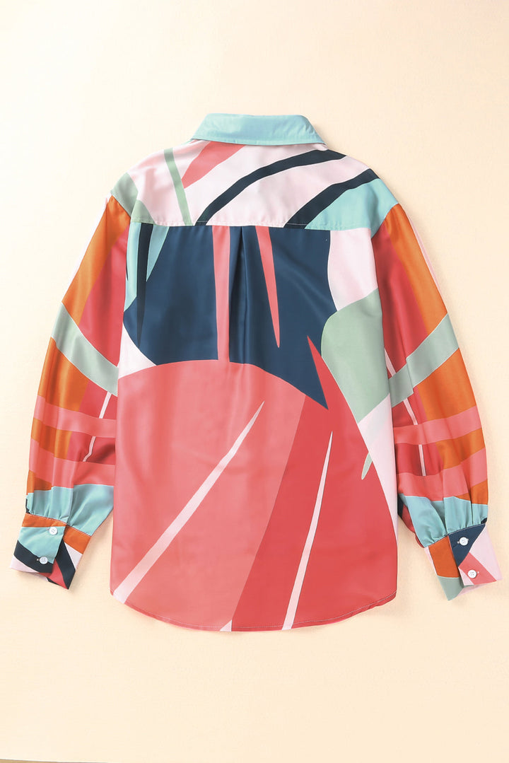 Abstract Print Cuffed Sleeve Shirt