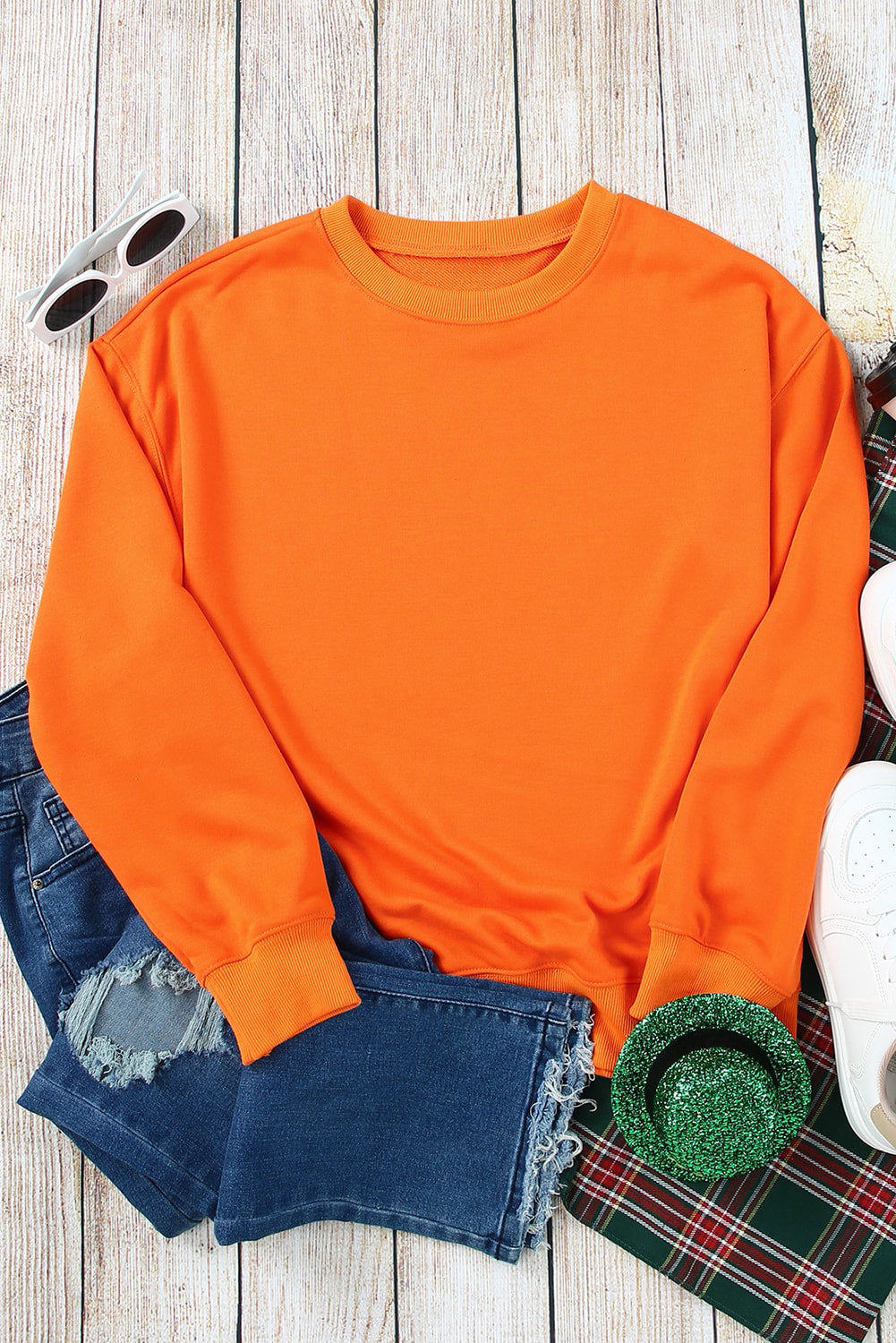 Plain Crew Neck Pullover Sweatshirt