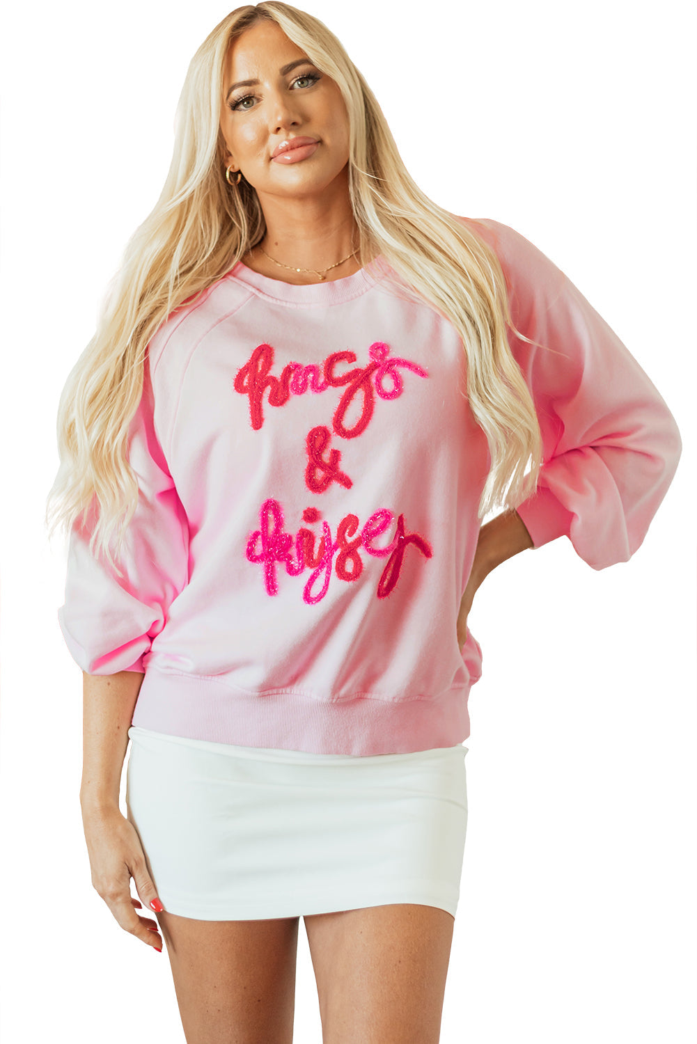 Hugs and Kisses Pop Up Embroidered Raglan Sleeve Sweatshirt