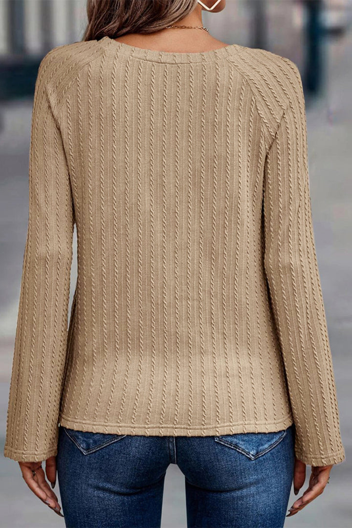 Ribbed Round Neck Knit Long Sleeve Top