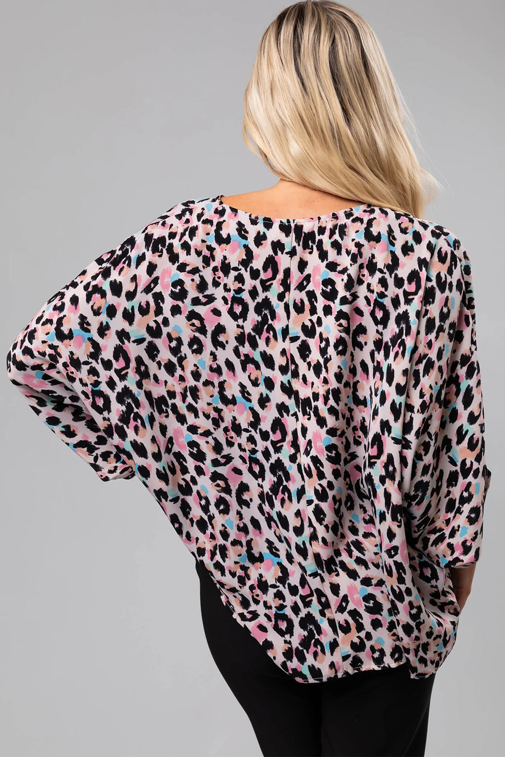 Multicolor Leopard Print V Neck Oversized Blouse