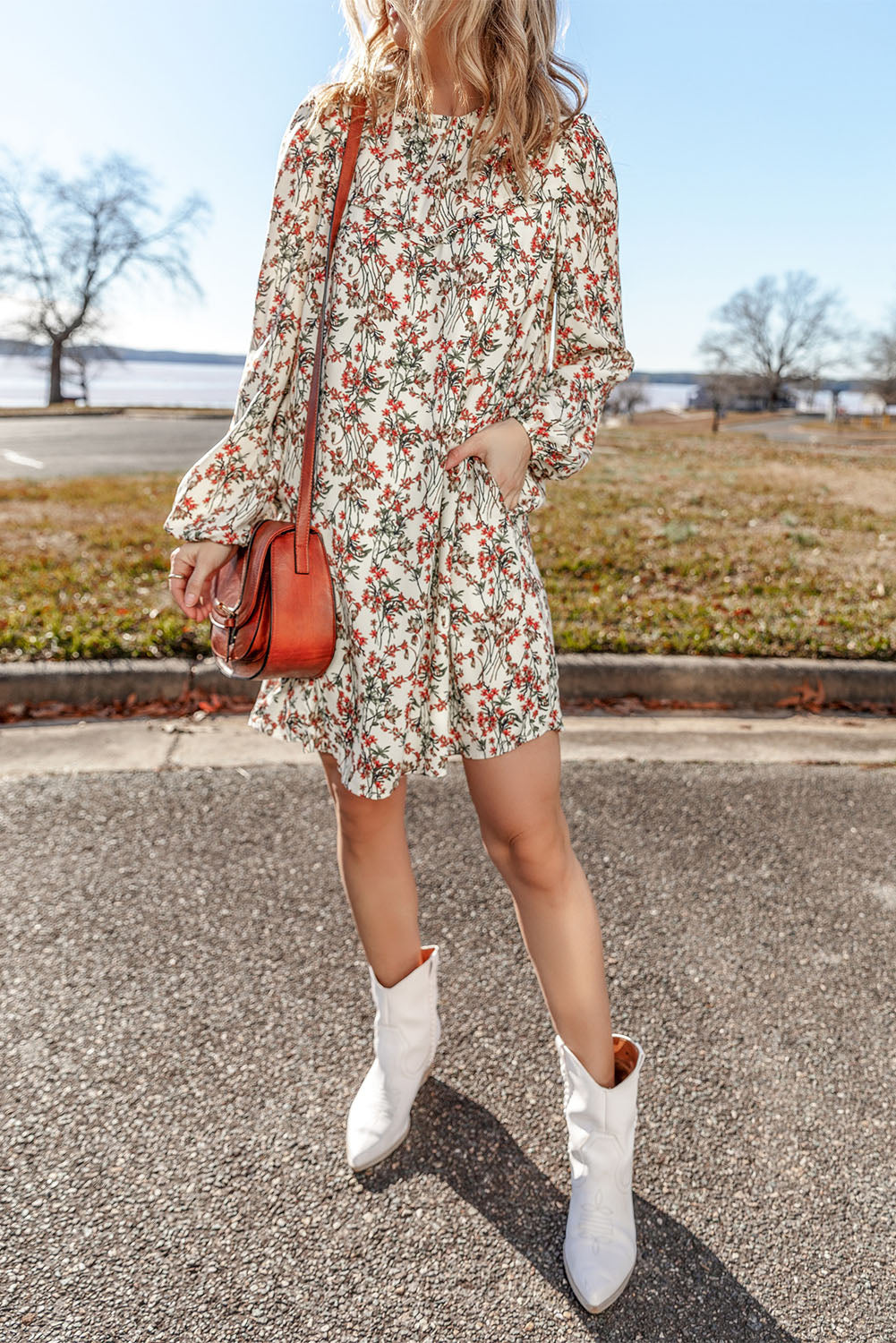 Floral Printed Long Sleeve Mini Dress