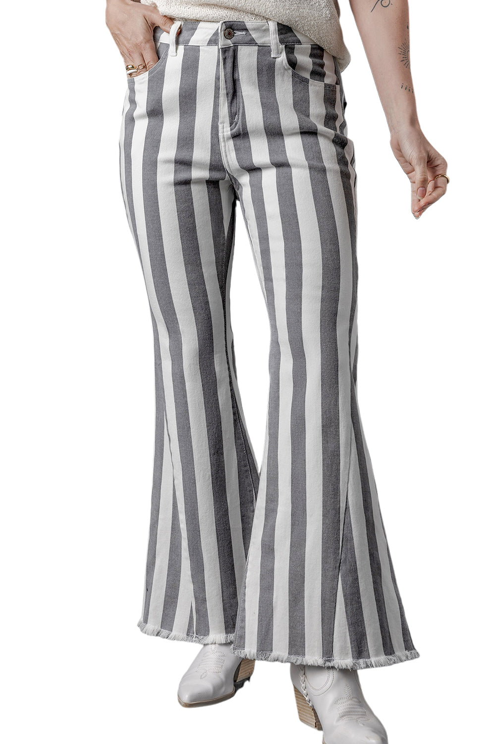 Stripe Star Embellished Western Flare Jeans