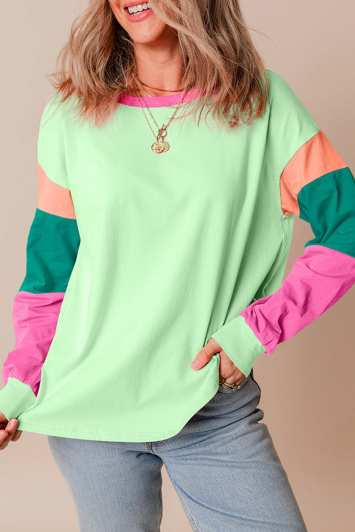 Colorblock Patchwork Long Sleeve Loose Top