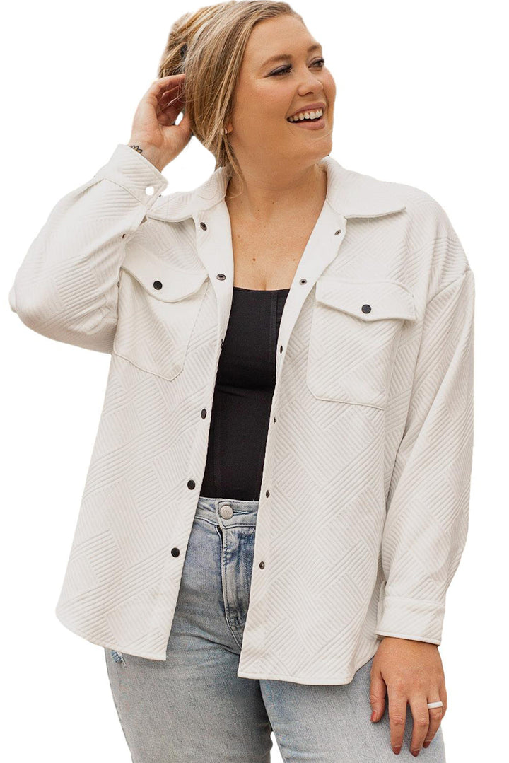 Plus Size Textured Flap Pockets Jacket