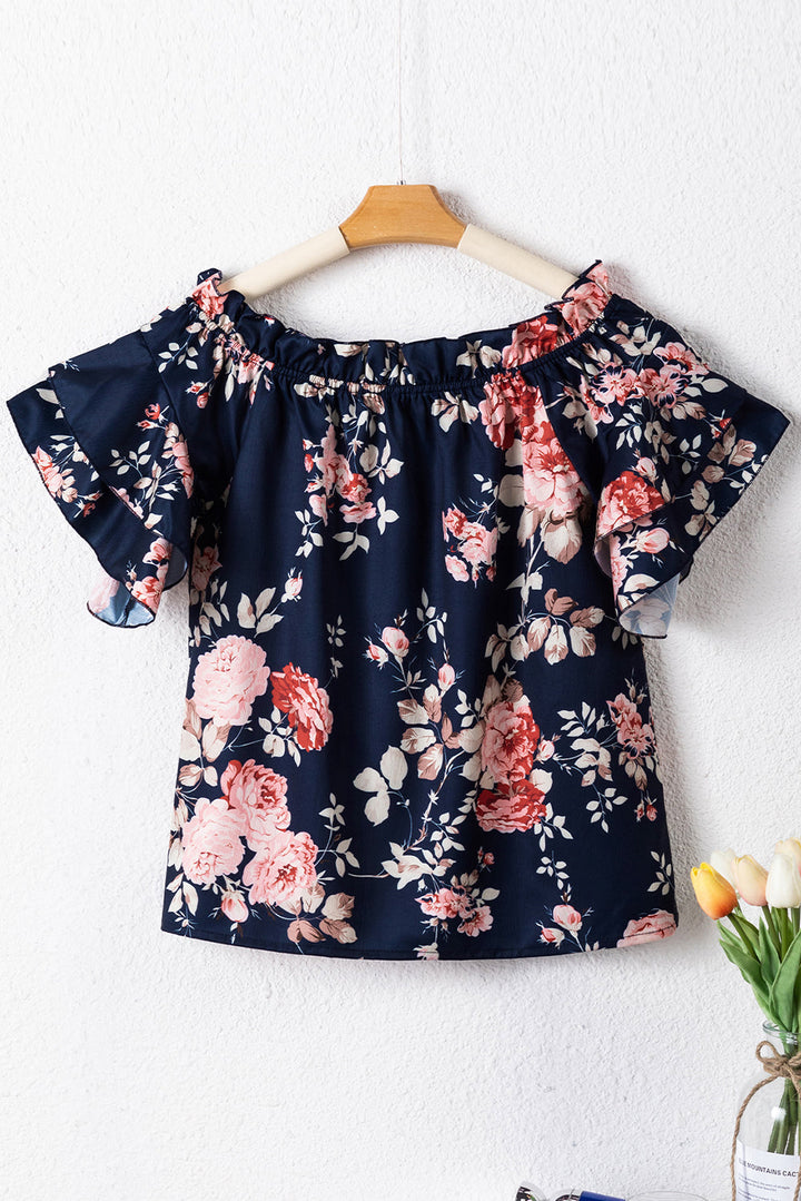 Ruffle Off Shoulder Flounce Sleeve Floral Blouse