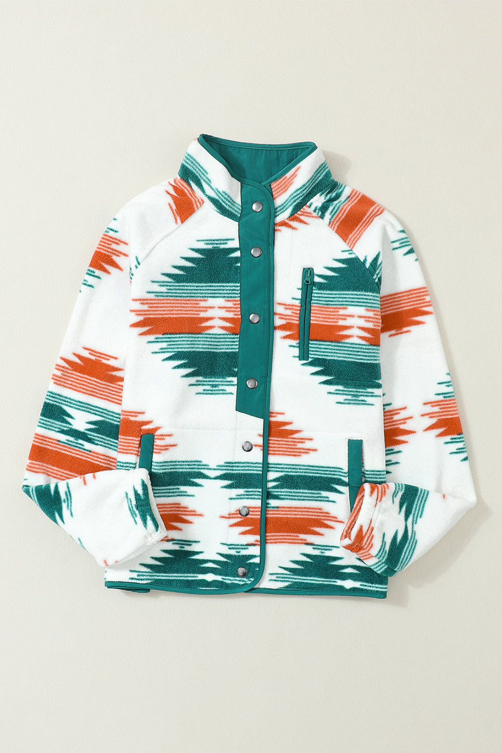 Western Aztec Snap Buttoned Fleece Jacket