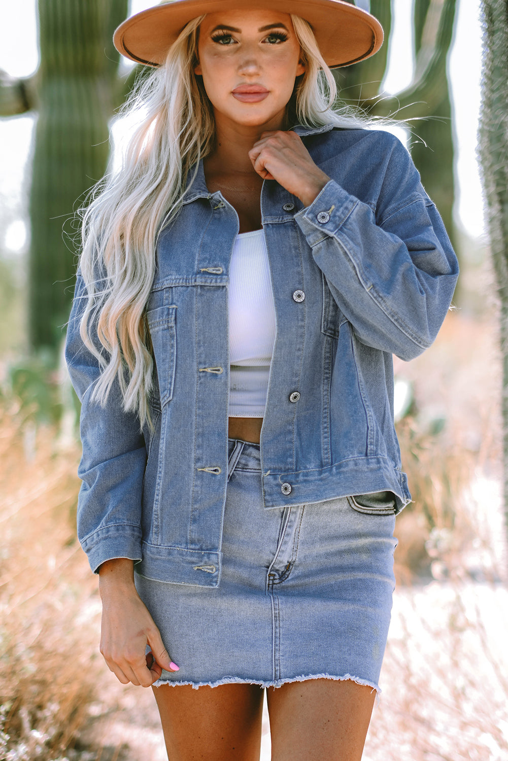 Washed Oversize Pocketed Denim Jacket