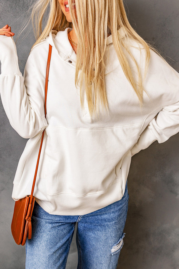 Batwing Sleeve Pocketed Henley Hoodie