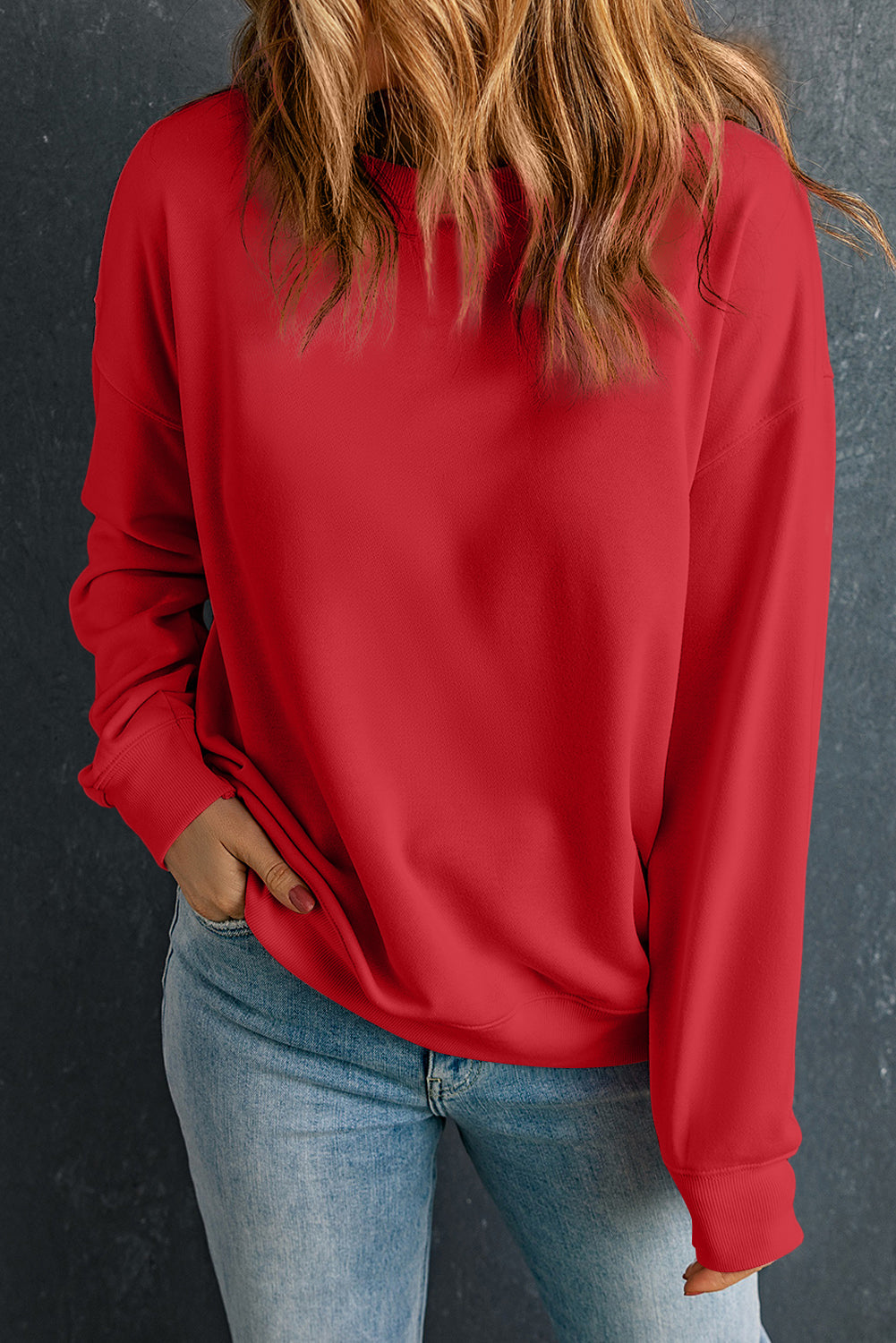 Solid Classic Crewneck Pullover Sweatshirt