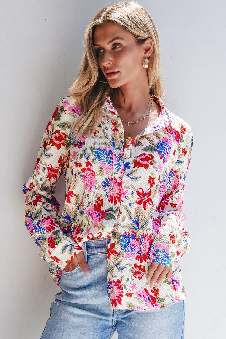 Floral Print Slim Fit Buttoned Turn Down Collar Shirt