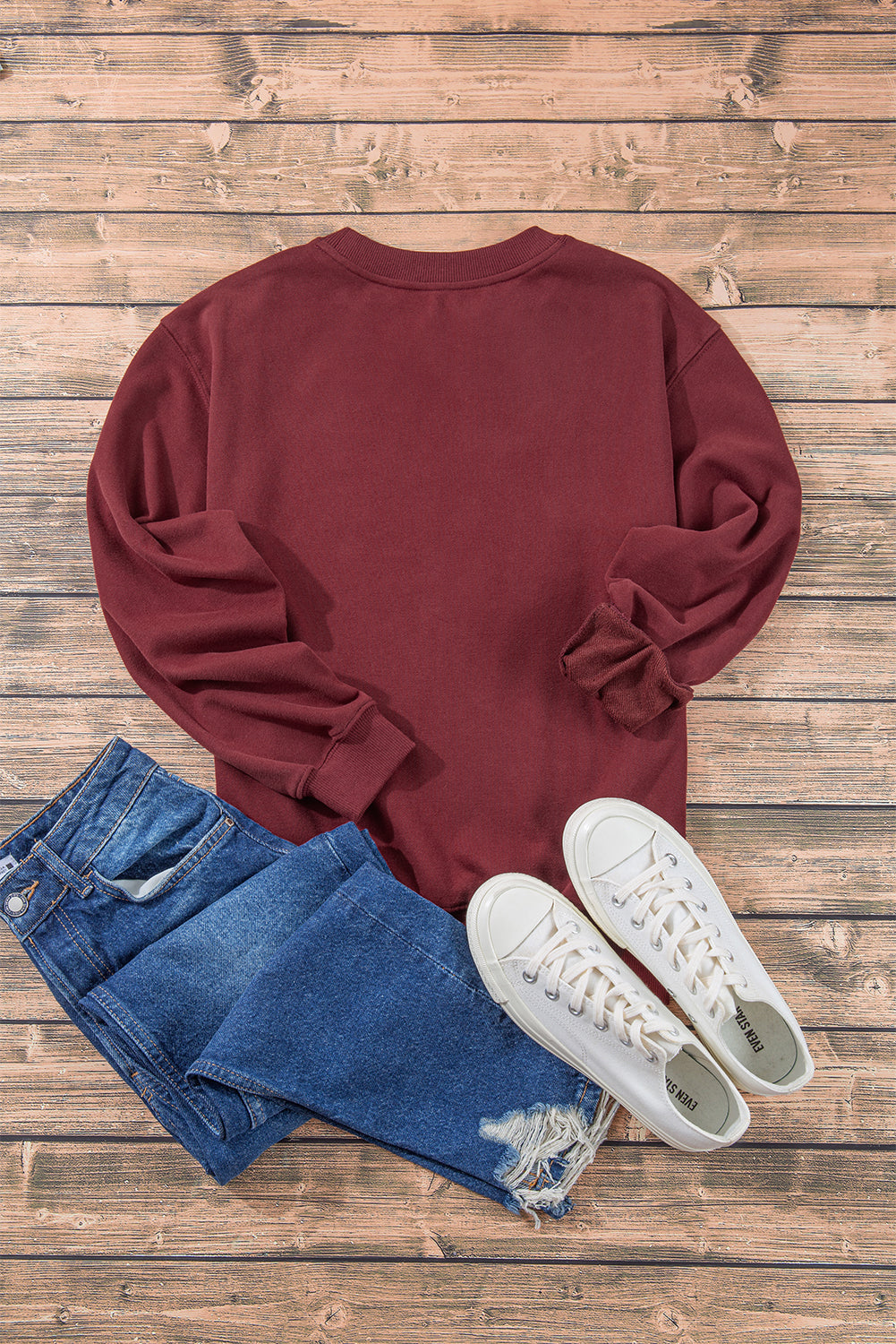 Plain Drop Shoulder Crewneck Pullover Sweatshirt