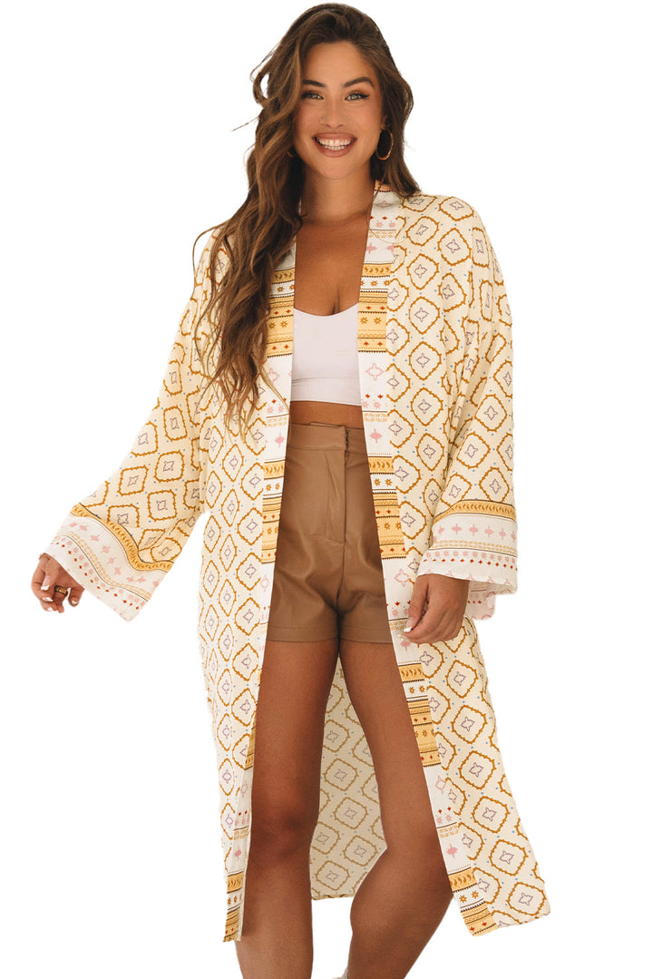 Bohemian Geometric Printed Loose Sleeve Long Kimono