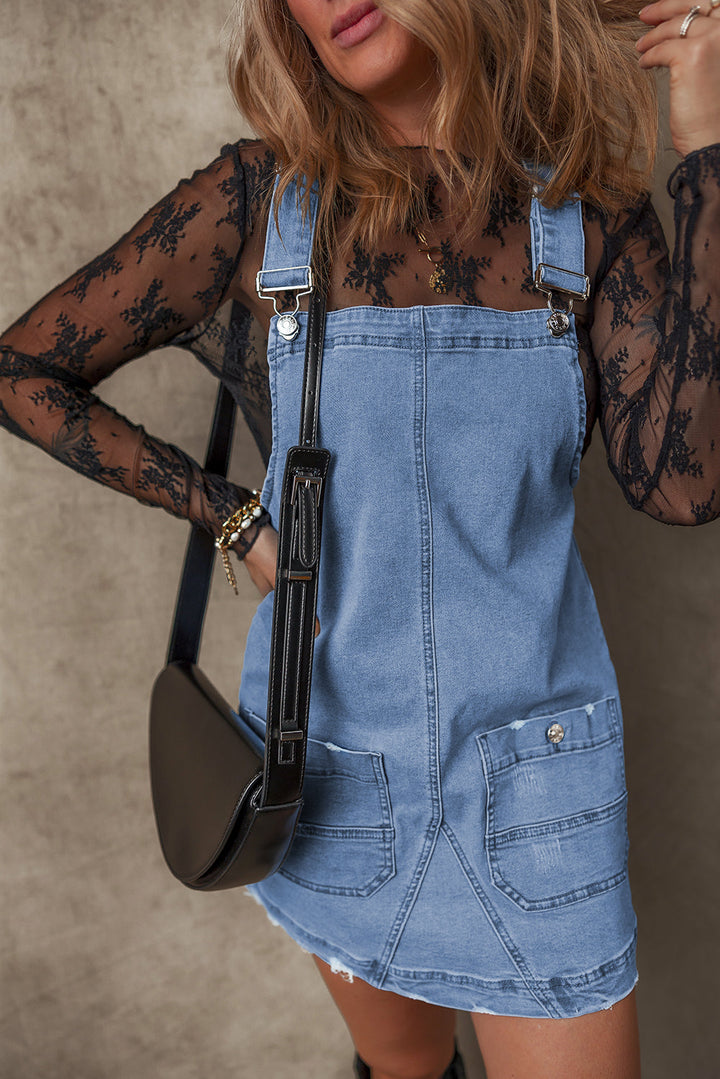 Pocketed Adjustable Straps Denim Overall Dress