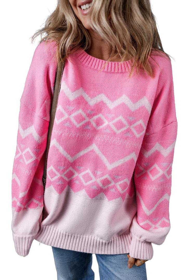 Western Aztec Geometric Drop Shoulder Sweater