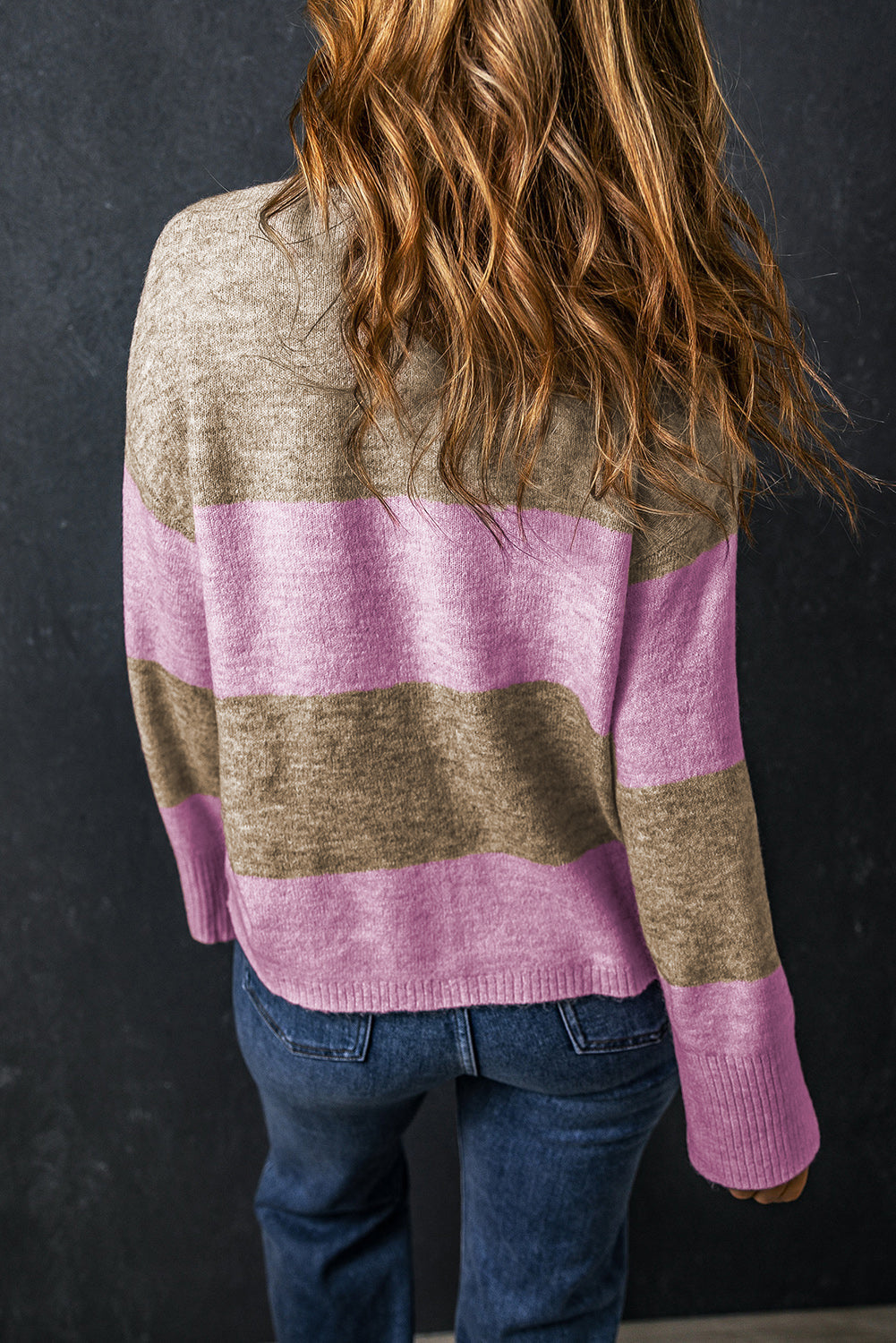 Crew Neck Wide Sleeve Colorblock Sweater