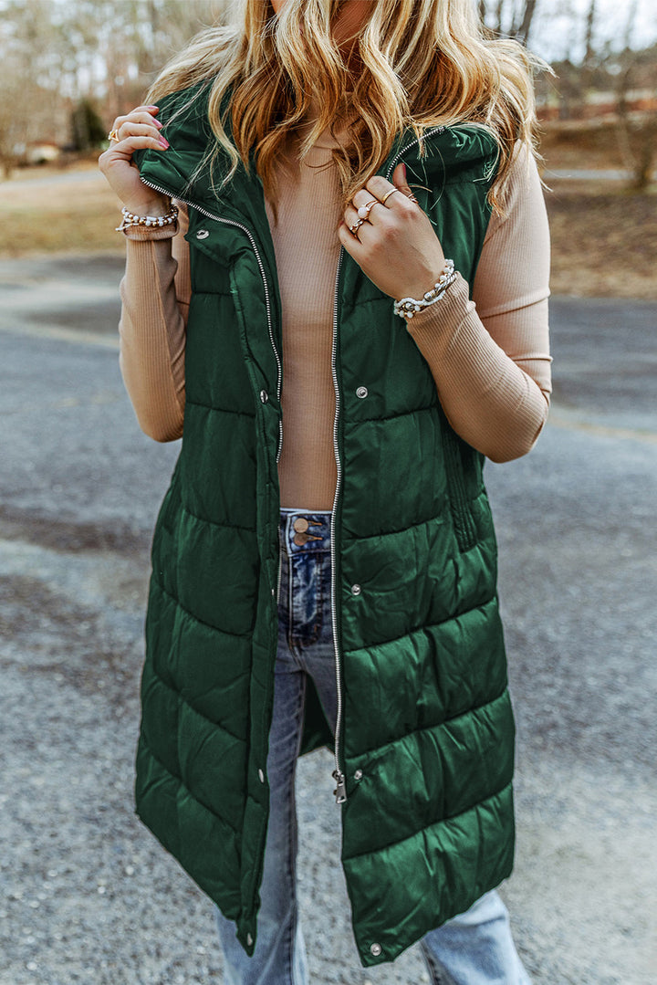 Hooded Long Quilted Vest Coat