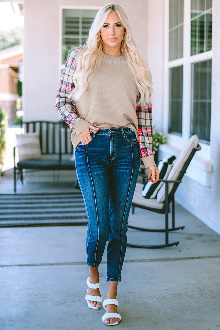 Plaid Raglan Sleeve Sweatshirt