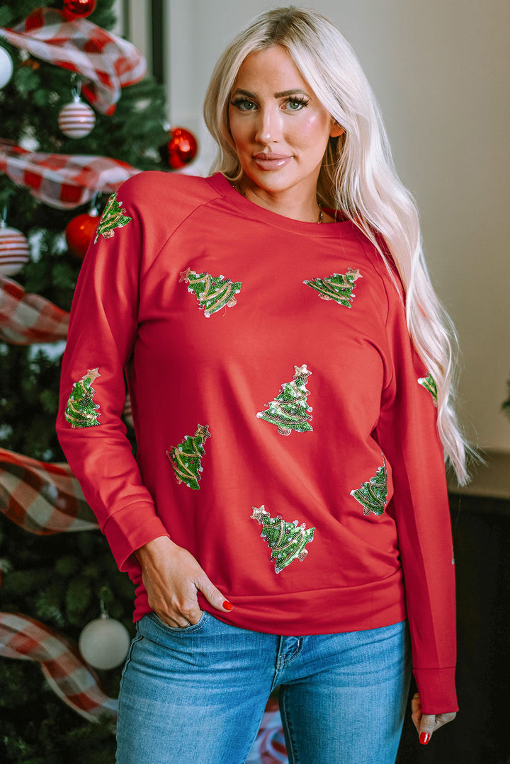 Sequined Christmas Tree Raglan Sleeve Sweatshirt