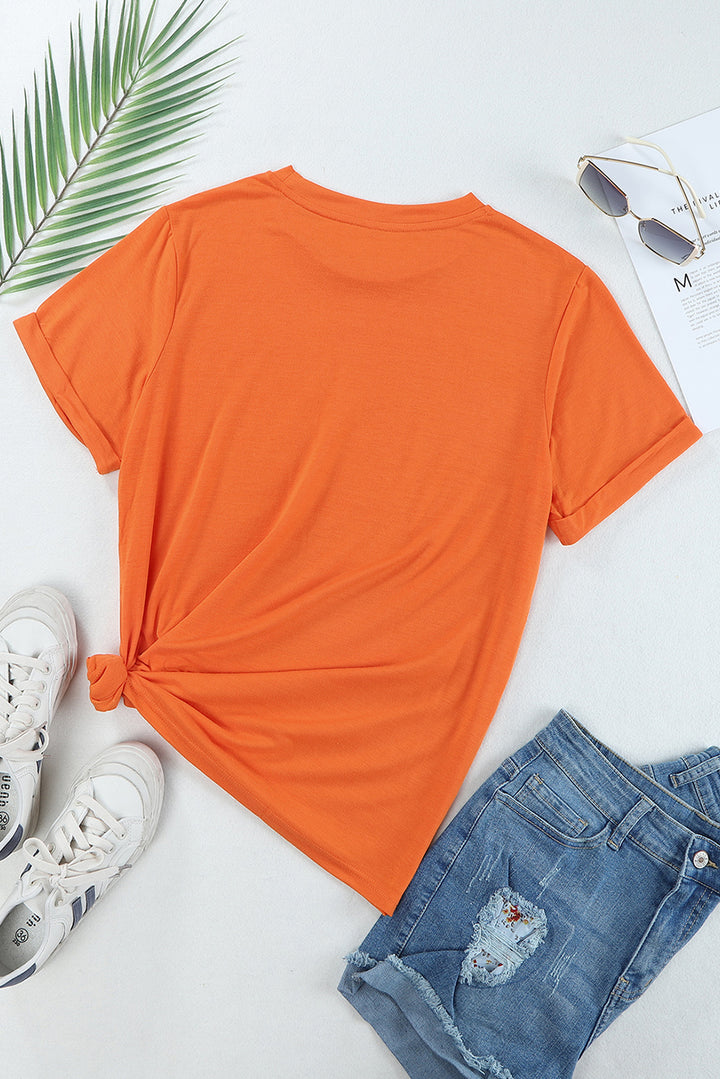 Orange Solid Color Crew Neck Tee