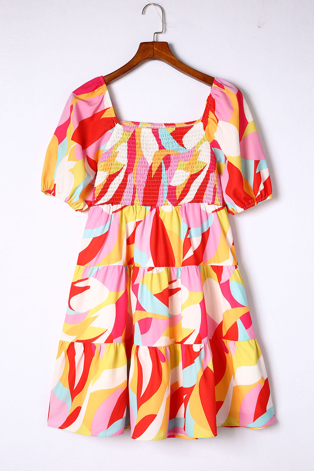 Geometric Print Smocked Babydoll Mini Dress