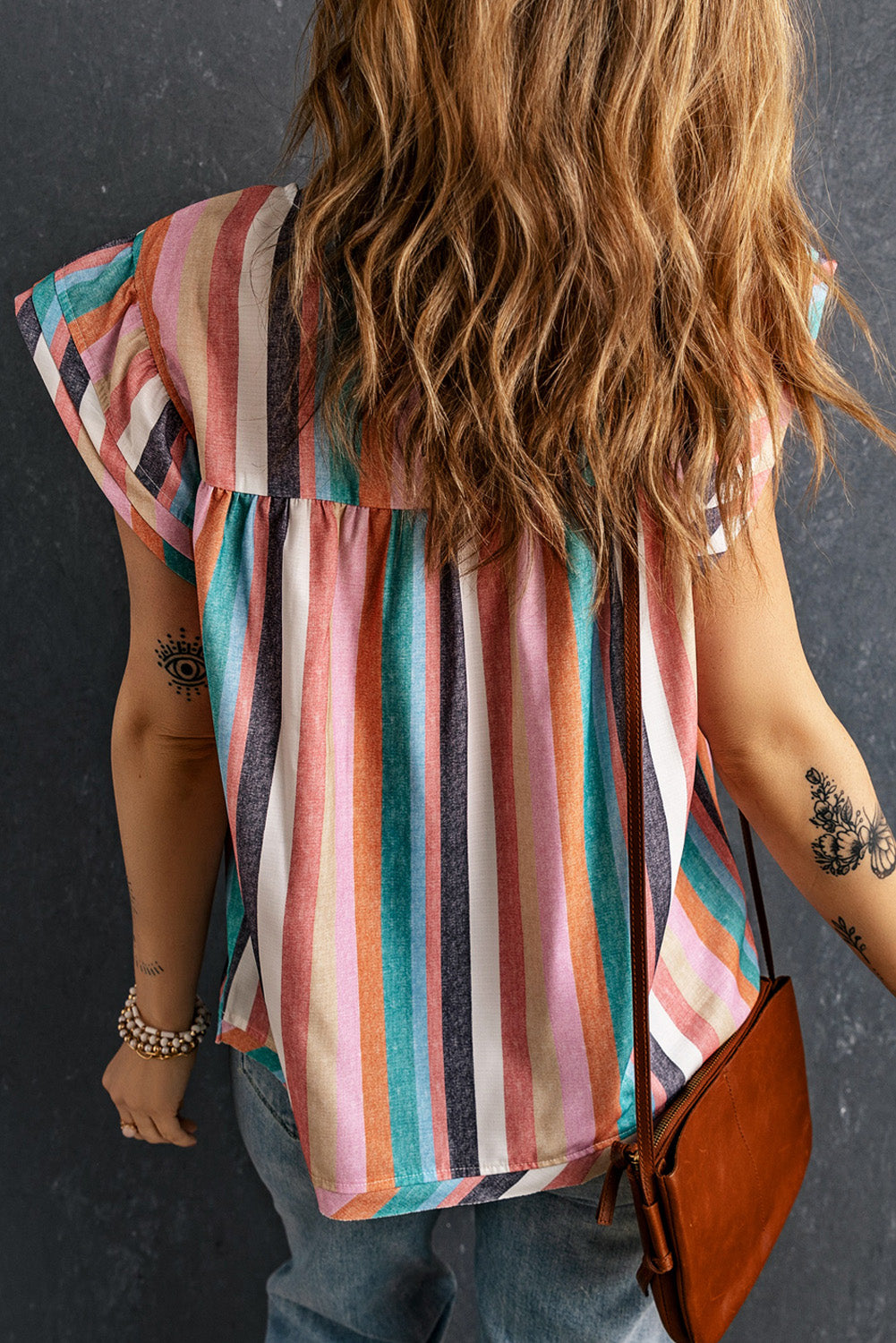 Multicolor Striped Tiered Ruffle Cap Sleeve Top