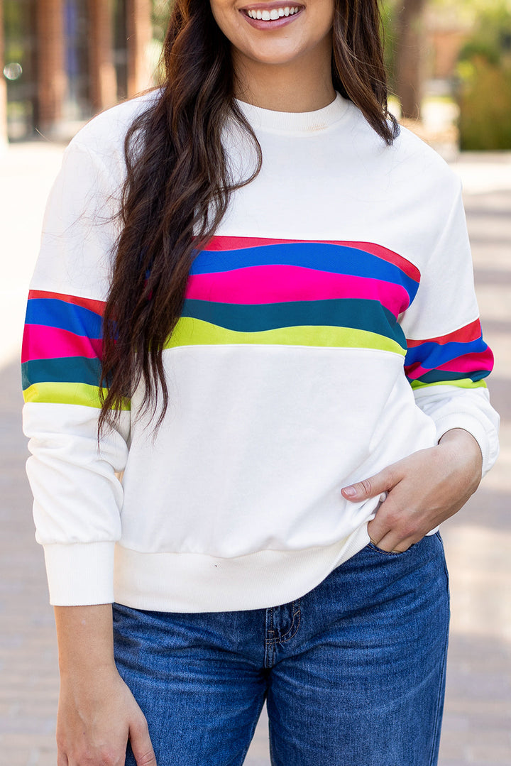 Colorful Striped Accent Long Sleeve T Shirt