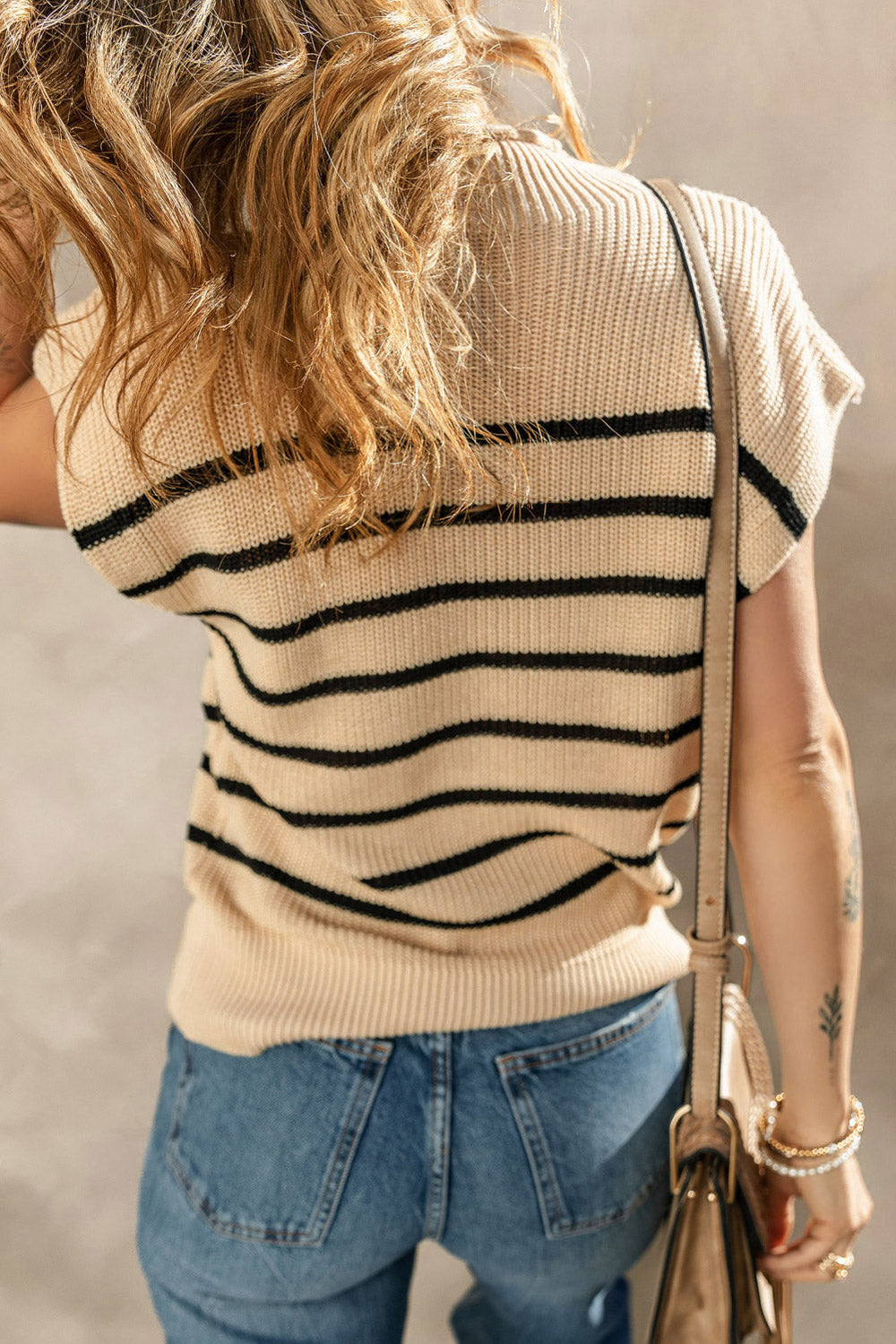 Striped Ribbed Knit High Neck Sweater