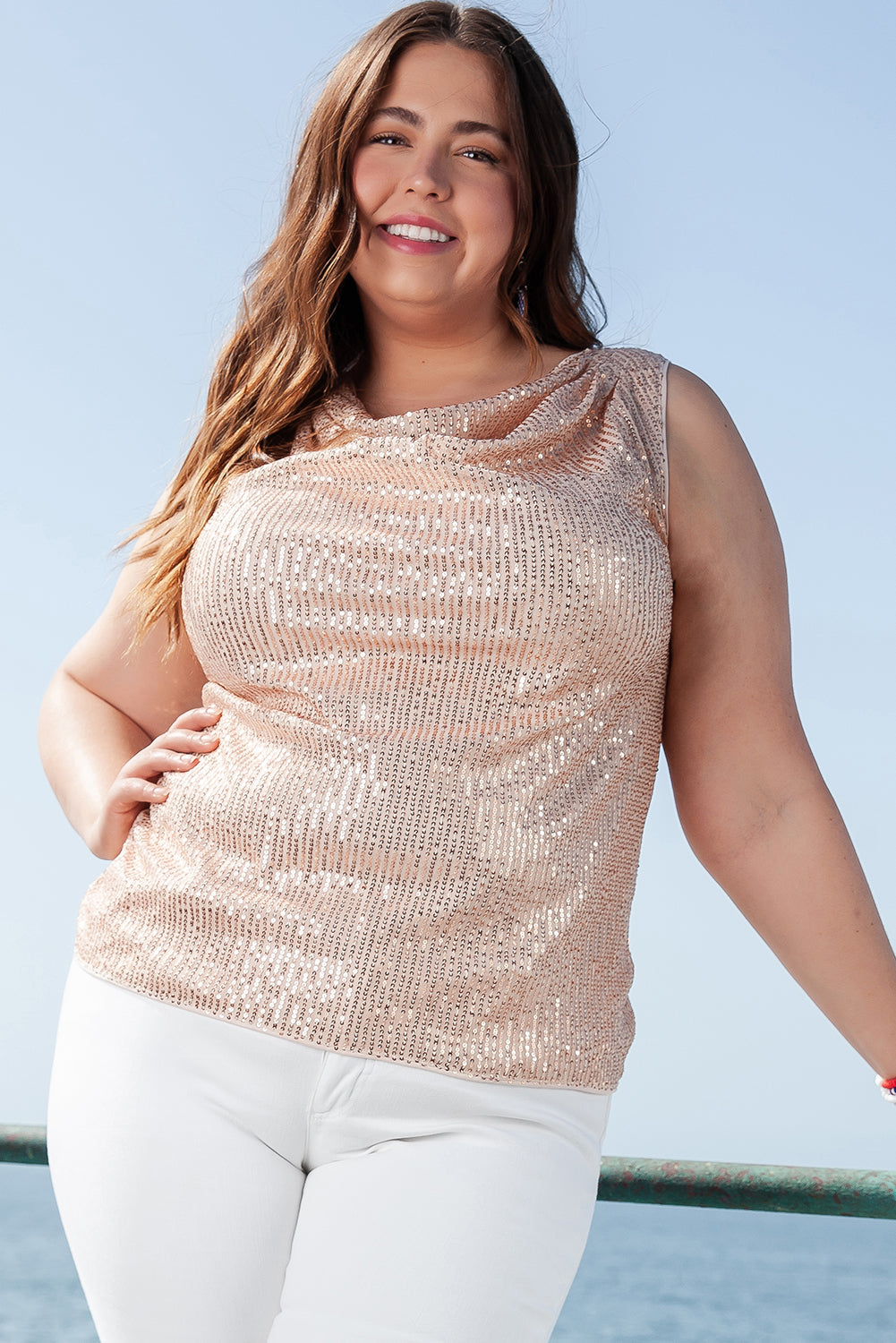 Plus Size Drape Front Sequined Tank Top