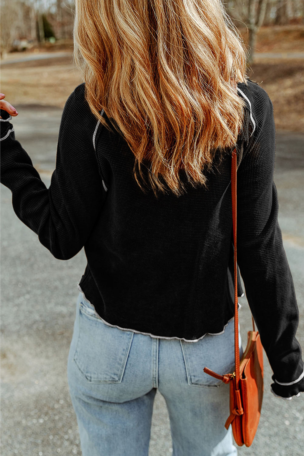 Textured Round Neck Long Sleeve Top