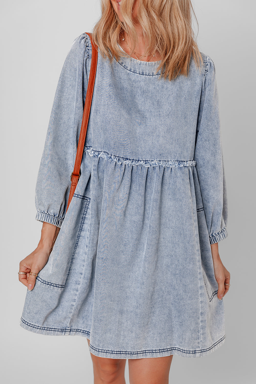 Light Wash High Waist Loose Fit Denim Mini Dress