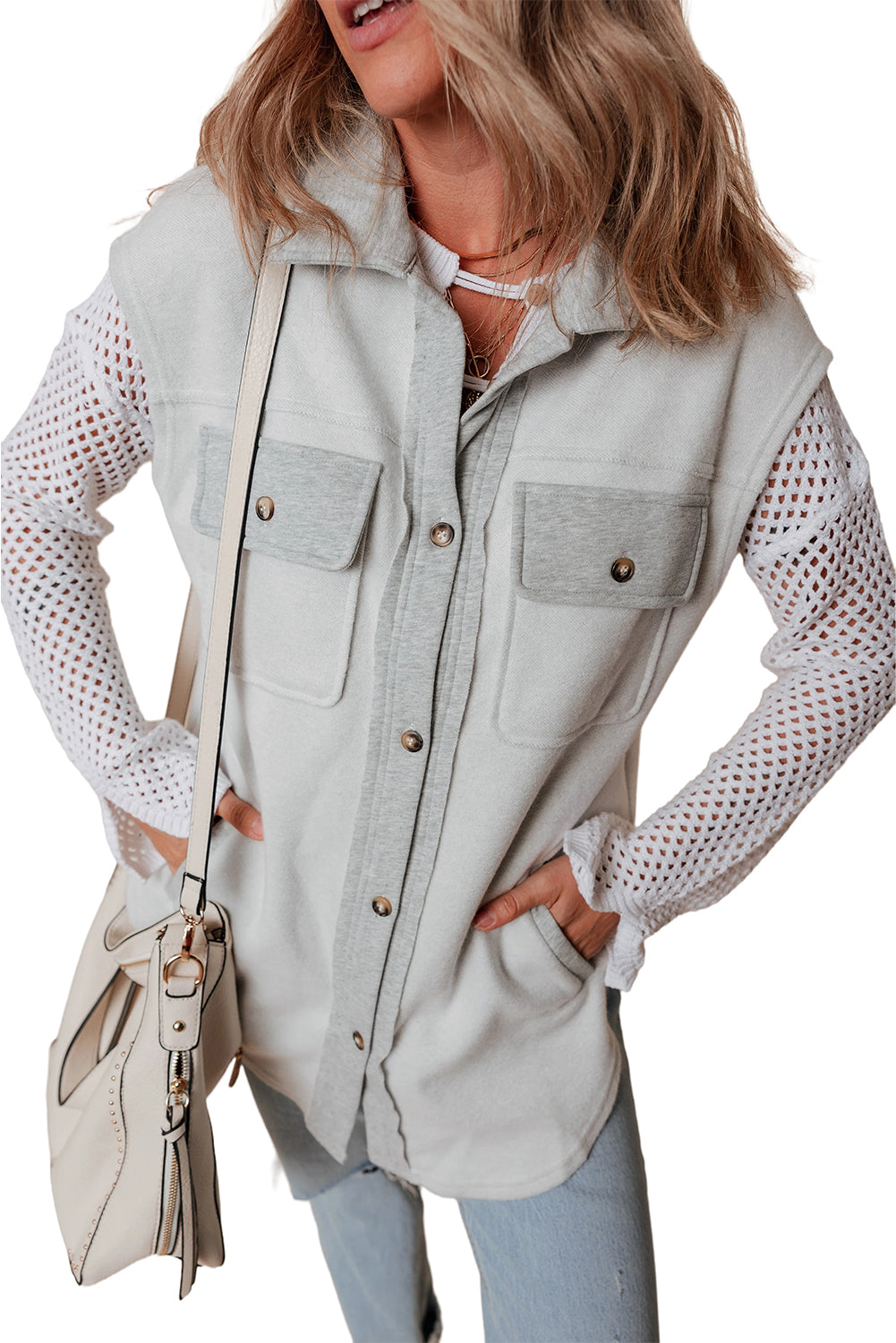 Flap Pockets Contrast Buttons Front Jacket Vest