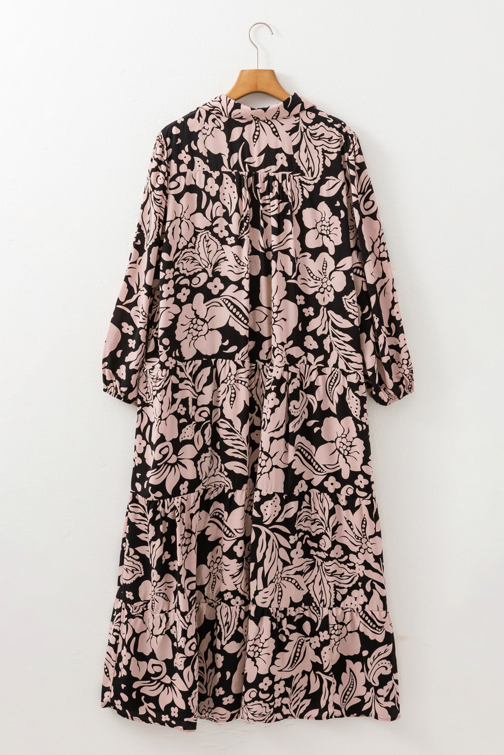 Plus Size Floral Printed Puff Sleeve Collared Maxi Dress